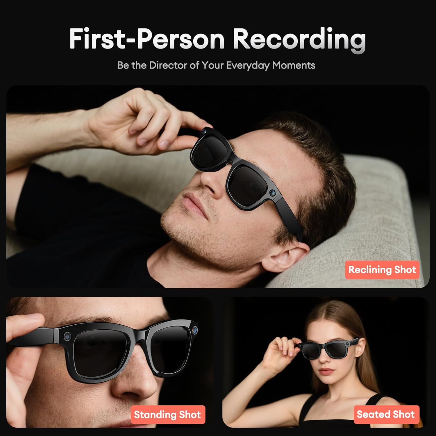 1080P HD AI Smart Camera Glasses 8MP Camera Bluetooth 5.4 Recording Glasses