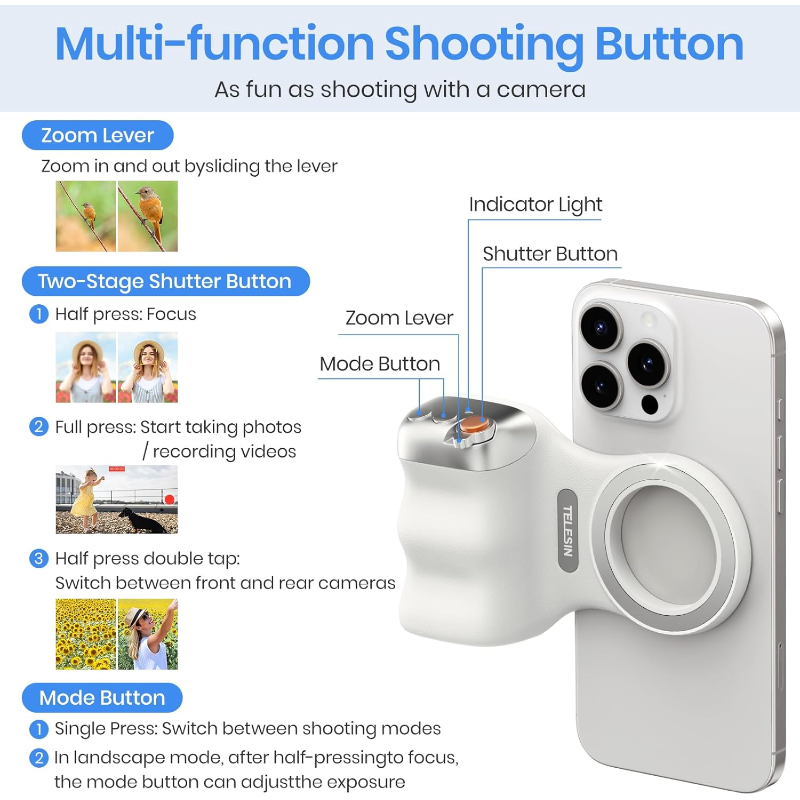 Magnetic suction handle Wireless remote control with fill light & tripod for iPhone & Android