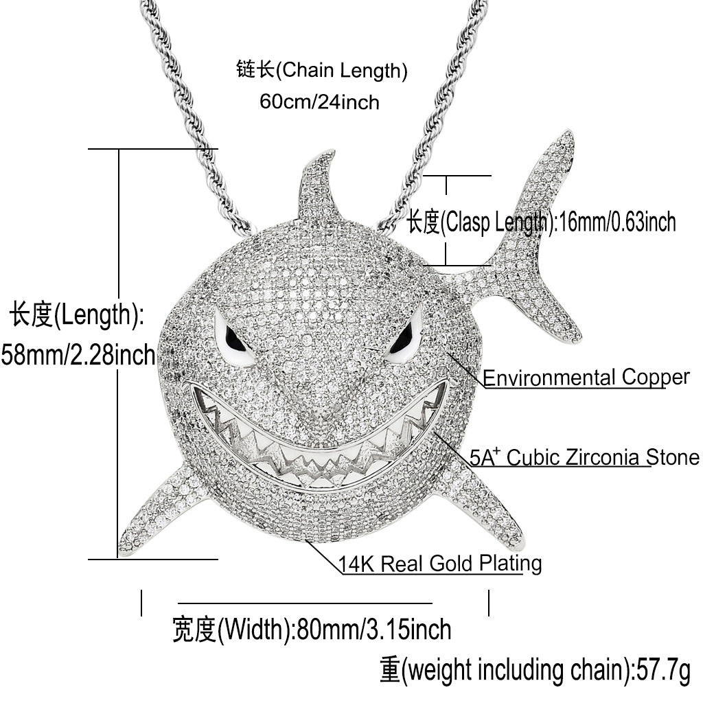 Men's Shark Pendant Necklace with Zircon 6ix9ine Style