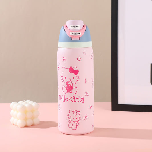 Kitty Thermos Cup Outdoor Sports Kettle Double Drink Straw Cup